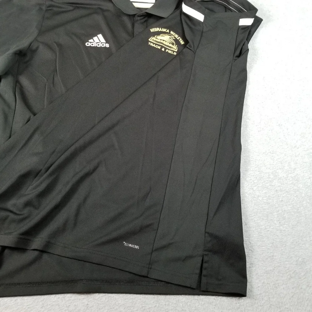 Adidas Polo Shirt Mens 2XL Black Nebraska Wesleyan Track & Field Climacool Sport